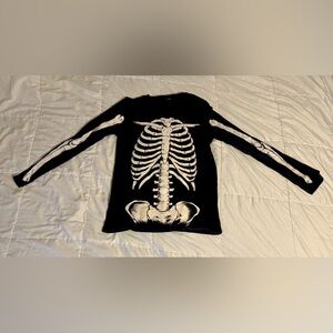 Skeleton Print Black Long Sleeve Shirt Glow in the Dark Size M